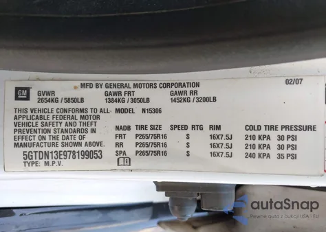 2007 Hummer H3 Suv z USA, uszkodzony, nr VIN 5GTDN13E978199053